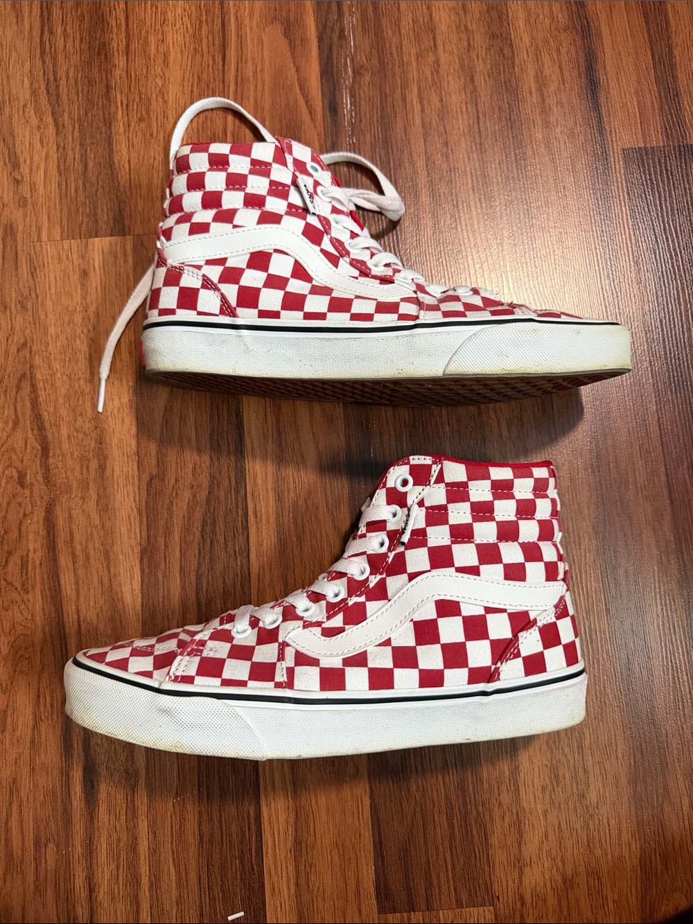 Vans Red and White Checkerboard Sk8-Hi Sneakers